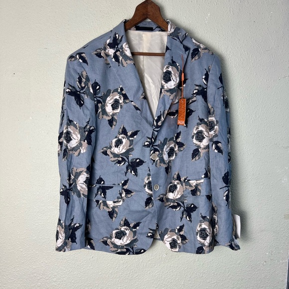 TALLIA Men's Slim-Fit Blue Floral Print Linen Blazer 42 Short NWT - Picture 10 of 11